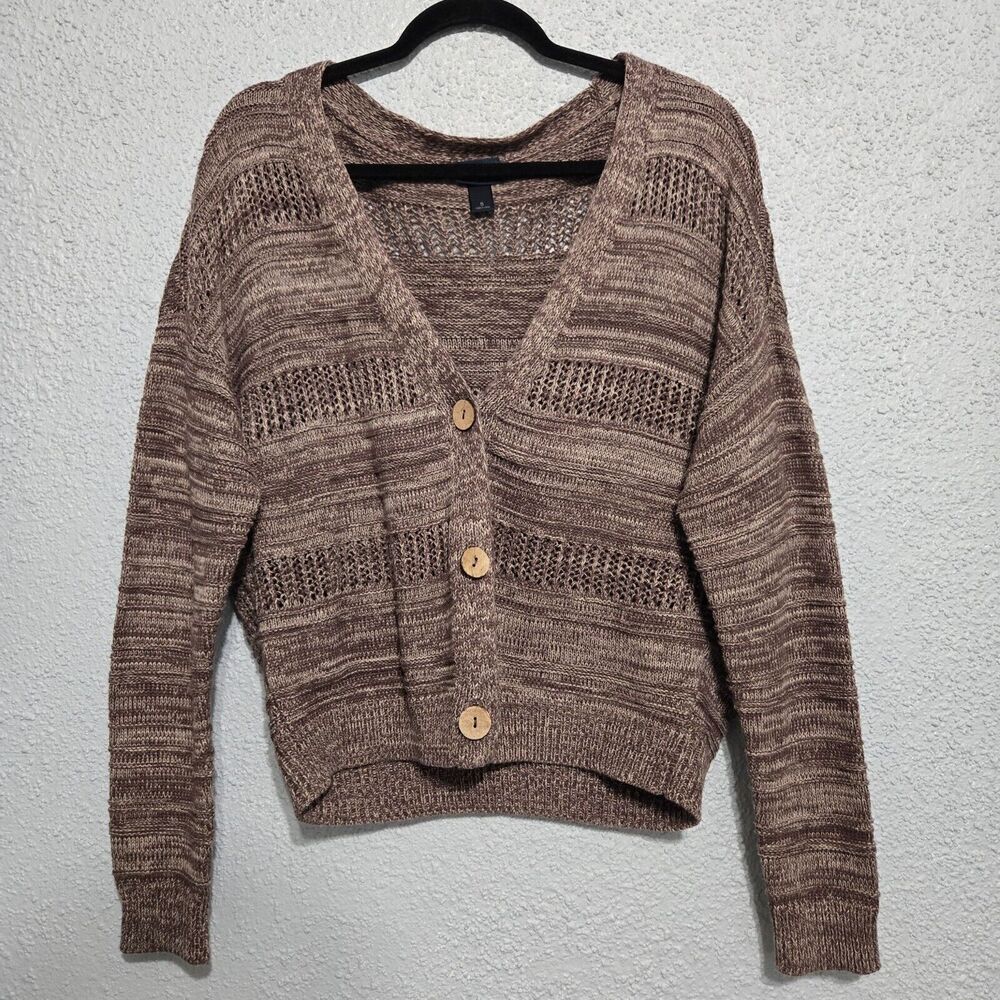 Daytrip Womens Brown Striped Knit Button Up Cardigan Sweater Size S Neutral Boho